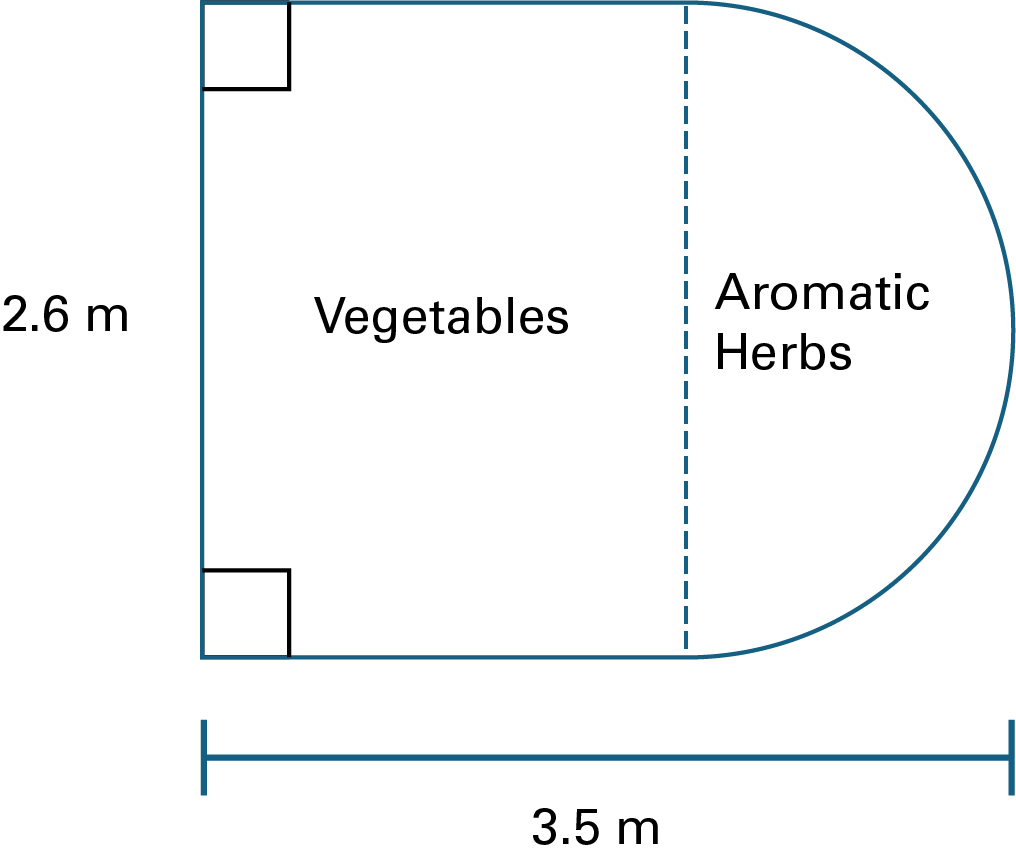 A rectangle and a semicircle are joined by a dotted line. 